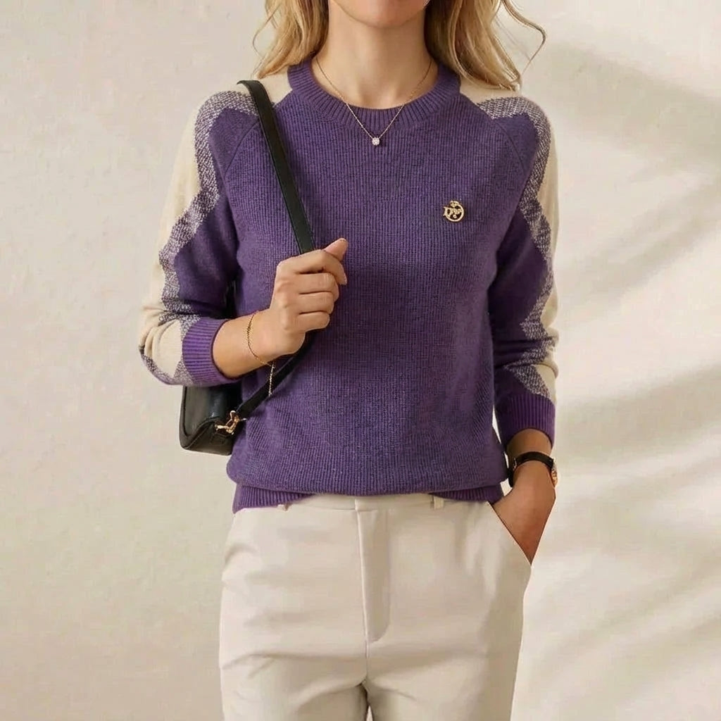Cashmere Crew Neck Sweater with Contrast Sleeve
