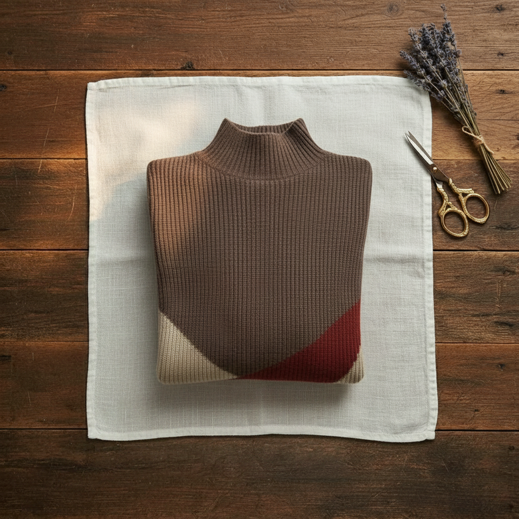 Cashmere Turtleneck Sweater with Color-Block Stripes