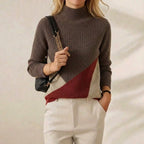 Cashmere Turtleneck Sweater with Diagonal Color-Block